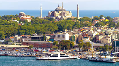 View of Istanbul and Hagia Sophia Church in Turkey