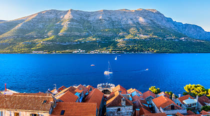 Korcula town and Peljeski Channel in Dalmatia region, Croatia