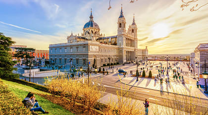 Cathedral of Madrid at sunset in Spain