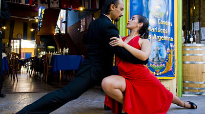 Couple dancing tango in the street, Buenos Aires