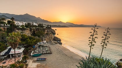 Nerja, Spain Romantic beach sunset in Nerja, Spain.