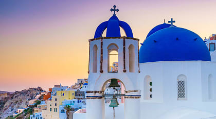 Greek Church in Oia Village in Santorini, Greece