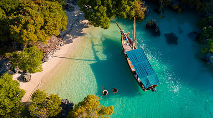 Aerial view of Pamunda Island in Zanzibar
