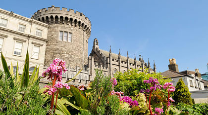 Dublin Castle from Dubh Linn gardens in Ireland