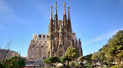 View of The Sagrada Familia Basilica in Barcelona, Spain. 