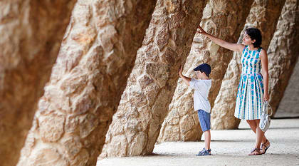 Family at Park Guell in Barcelona, Spain.