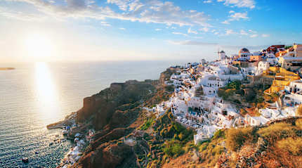 The town Oai on the Caldera of Santorini, Greece.