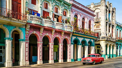 Colorful antique buildings in Old Havana, Cuba.