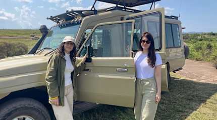 Camila and Maria on safari in Tanzania