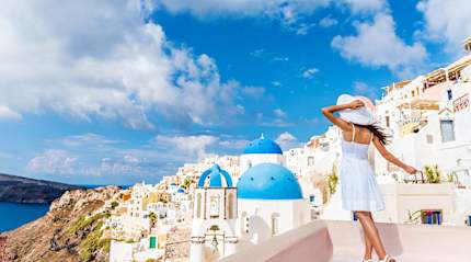 Woman in Santorini, Greece.