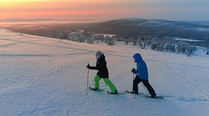 Couple skiing in Lapland, Finland