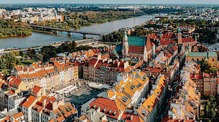 Warsaw Old Town rooftops along the Vistula River
