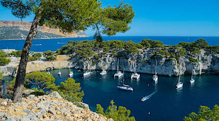 A coastal landscape of the French Riviera.