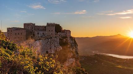 Caccamo medieval castle at sunset in Palermo, Italy.
