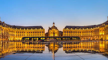 Tram at Place de la Bourse in Bordeaux, France