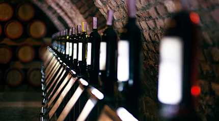 Vintage wine bottles, Bordeaux, France