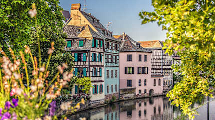 Colorful half-timbered houses along a canal in Strasbourg's Petite France district