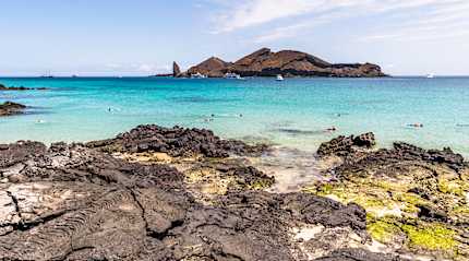 Snorkelers at Sullivan Bay on Santiago Island, Galapagos, Ecuador