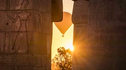 Hot air balloon above the Ramesseum Temple is located on the West Bank of Luxor