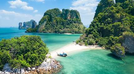 Ko Phak Bia in the Krabi Province of Thailand, with limestone karsts, white beaches and clear water,popular for snorkeling