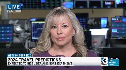 Screenshot of a CBS news broadcast quoting the 2024 Zicasso Luxury Travel Report