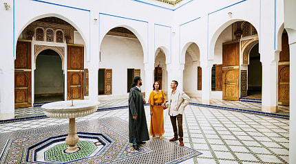 Couple on a private tour at Bahia Palace in Marrakech, Morocco