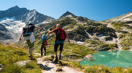 Family hiking in Hohe Tauern National Park, Austria
