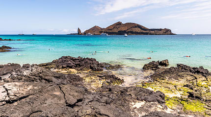 Snorkelers at Sullivan Bay on Santiago Island, Galapagos, Ecuador