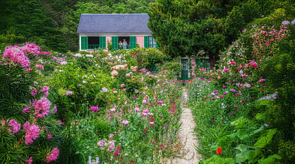 Flowers and lush greenery at Monet's House and Garden in Giverny, France