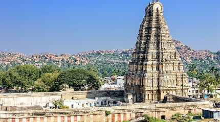 Virupaksha Temple, located in the ruins of ancient city Vijayanagar at Hampi, India