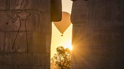 Hot air balloon above the Ramesseum Temple is located on the West Bank of Luxor