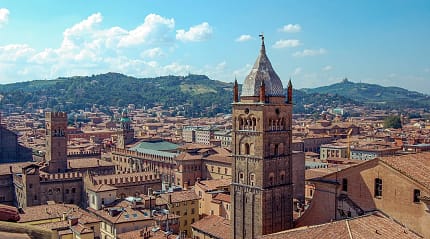 The city and surrounding hills of Bologna, Italy
