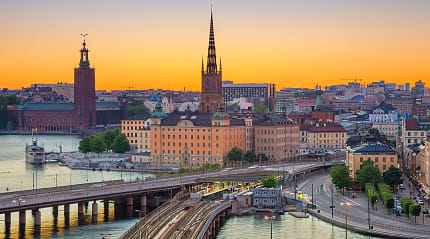 Stockholm cityscape at sunset, Sweden