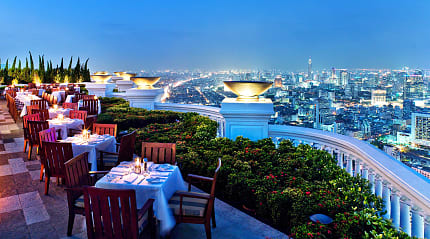 Rooftop restaurant in Bangkok, Thailand.