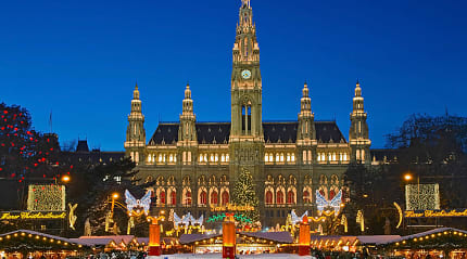 Christmas market at night in Vienna