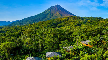 Panoramic view of Arenal Volcano and Nayara Resort in Costa Rica