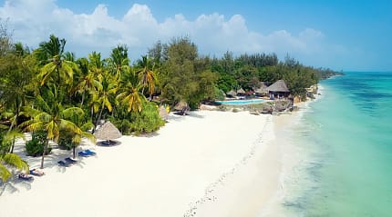 Stretch of beach at a resort in Zanzibar, Tanzania