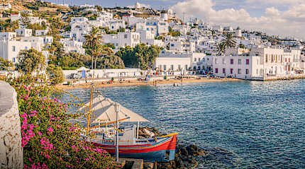 White houses in Mykonos, Greece.