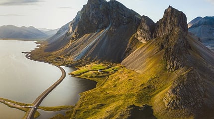 Aerial view of scenic road in Iceland