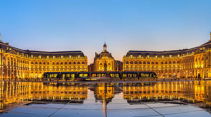 Tram at Place de la Bourse in Bordeaux, France