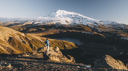 Hiker at Mount Ngauruhoe in Tongariro National Park, New Zealand