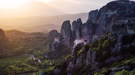 Rock pillars and monestaries of Meteora, a UNESCO world heritage site in Thessaly, Greece.