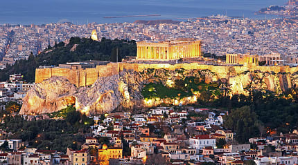 Athens, view of the Acropolis in the evening