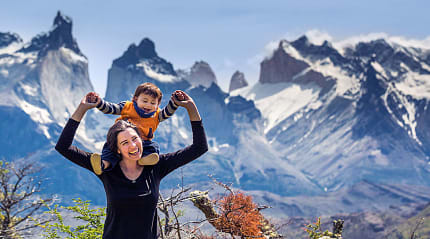 Mother and son at Torres del Paine National Park in South America