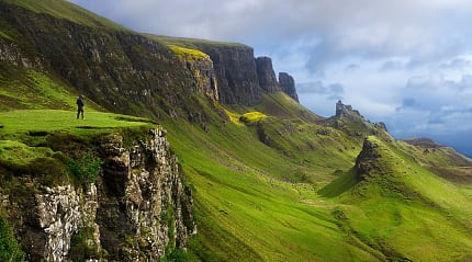 Travler at the Quiraing on the Isle of Sky, Scotland