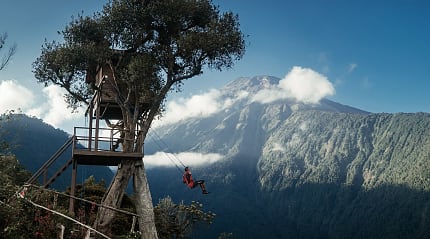 Swing at the End of the World in Banos, Ecuador