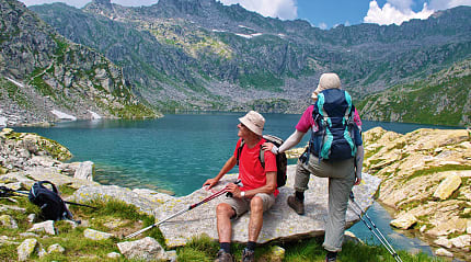 Senior couple hiking the Brenta Dolomites Trentino, Italy
