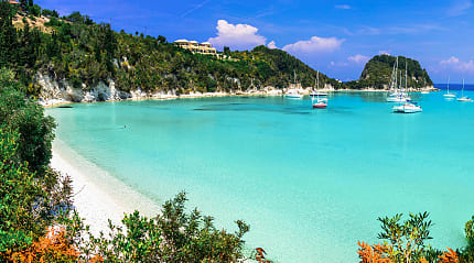 Gorgeouse beach and the clear blue Mediterranean sea in Paxos, Greece