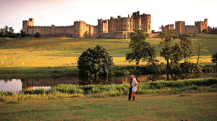 Couple at Alnwick Castle in Northumberland, England