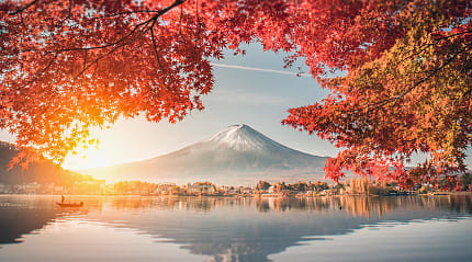 Mt Fuji reflected in Lake Kawaguchi, Japan
